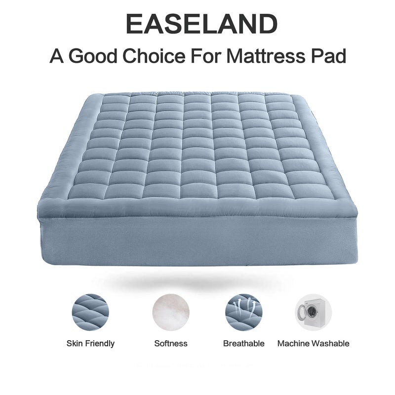 EASELAND غطاء مرتبة بحجم كوين من EASELAND مع وسادة علوية، واقي مرتبة مبطن، واقي مرتبة مناسب بعمق 8-21 بوصة، غطاء مرتبة مبرد (60x80 بوصة، أزرق غامق) - Image 2