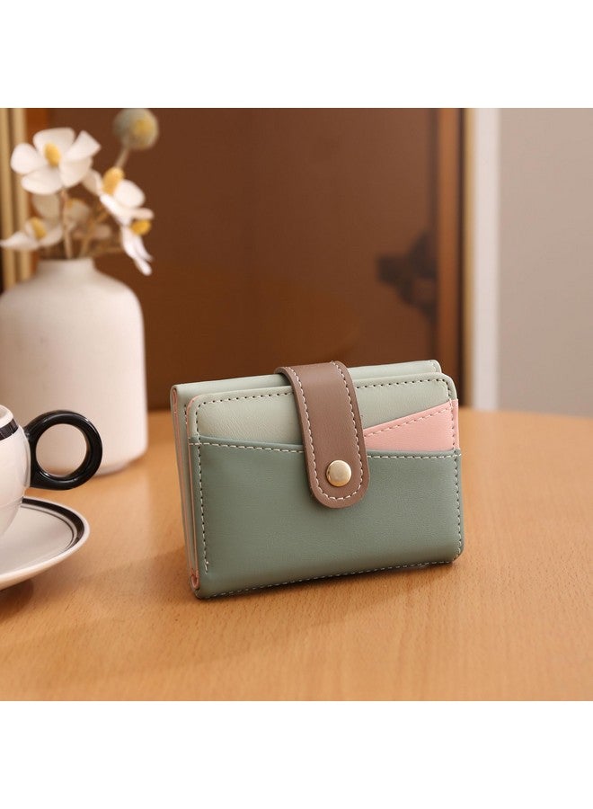 Elios Women's Wallet Color-Blocking Design Vegan Leather Trifold Small Card Holder Compact Ladies Purse with Multiple Card Slots RFID Blocking | Snap Closure | Mini Purse for Women (Green) - Image 2