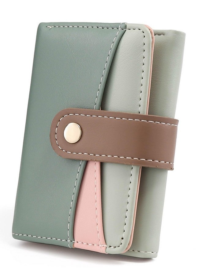 Elios Women's Wallet Color-Blocking Design Vegan Leather Trifold Small Card Holder Compact Ladies Purse with Multiple Card Slots RFID Blocking | Snap Closure | Mini Purse for Women (Green) - Image 1