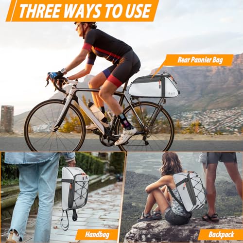 HuiJuKeJi Bike Trunk Bag 360 ° Reflective Bicycle Backpack 12L Rear Bike Cargo Rack Bags Storage Pannier Saddle Bag 3-in-1 Multifuction Waterproof Travel Accessories Expandable Luggage Trunk Bag - Image 5