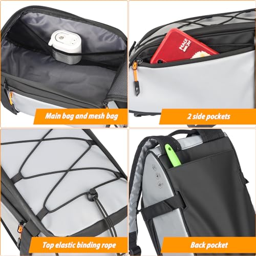 HuiJuKeJi Bike Trunk Bag 360 ° Reflective Bicycle Backpack 12L Rear Bike Cargo Rack Bags Storage Pannier Saddle Bag 3-in-1 Multifuction Waterproof Travel Accessories Expandable Luggage Trunk Bag - Image 4
