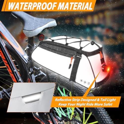 HuiJuKeJi Bike Trunk Bag 360 ° Reflective Bicycle Backpack 12L Rear Bike Cargo Rack Bags Storage Pannier Saddle Bag 3-in-1 Multifuction Waterproof Travel Accessories Expandable Luggage Trunk Bag - Image 2