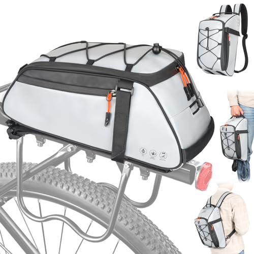 HuiJuKeJi Bike Trunk Bag 360 ° Reflective Bicycle Backpack 12L Rear Bike Cargo Rack Bags Storage Pannier Saddle Bag 3-in-1 Multifuction Waterproof Travel Accessories Expandable Luggage Trunk Bag - Image 1