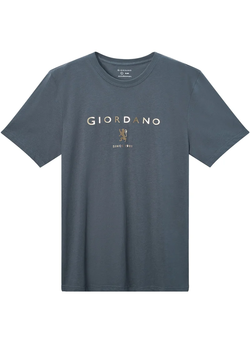 جيوردانو Men's Short Sleeve Print Tee Grey