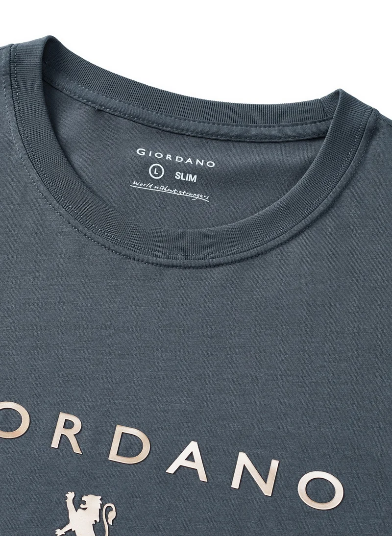 جيوردانو Men's Short Sleeve Print Tee Grey