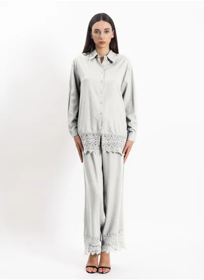 SHAPES DETAILED LINEN BLEND SHIRT SET