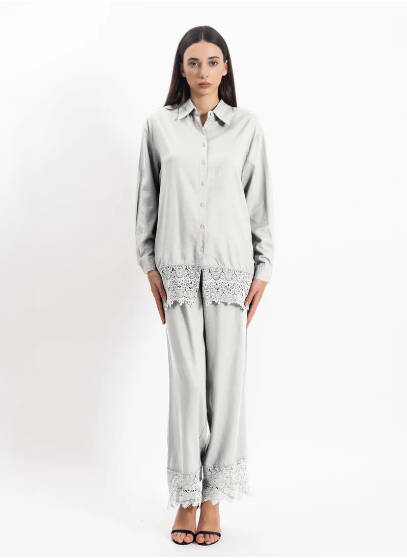 SHAPES DETAILED LINEN BLEND SHIRT SET