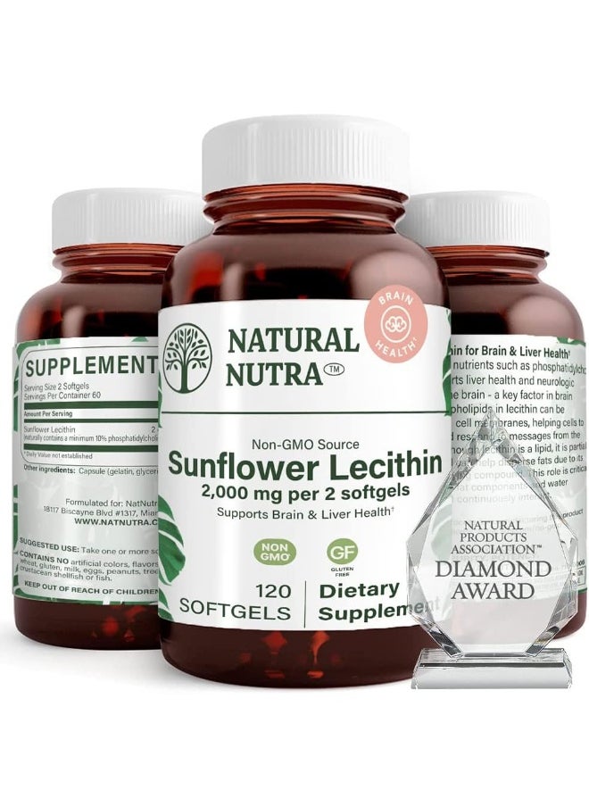 Natural Nutra Sunflower Lecithin Supplement 2000 Mg, Improve Liver Function, Memory Booster, Non-Gmo, Gluten Free, 120 Softgels  - Image 1