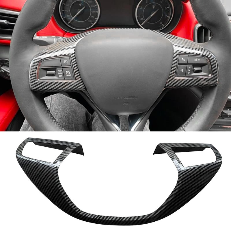 YOCTM Black Carbon Fiber Steering Wheel Cover Trim for Maserati Levante 2016-2017 and Ghibli 2014-2016 - Image 1
