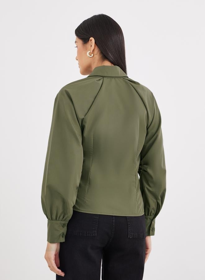 Styli Lace Up Detail Raglan Sleeve Buttoned Shirt - Image 4