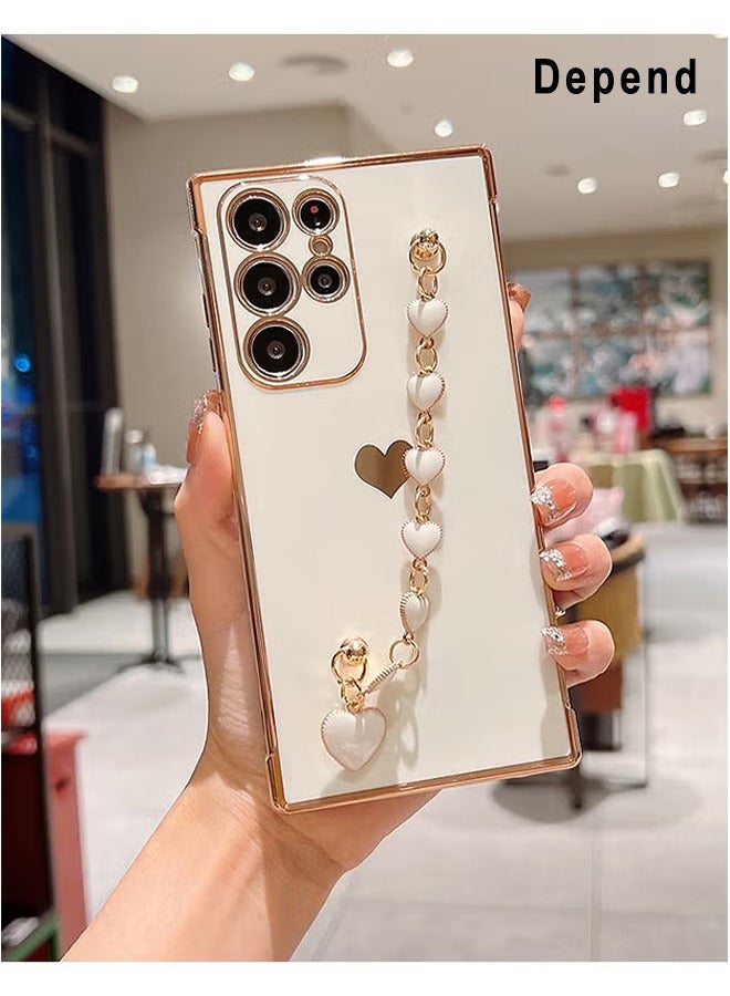غطاء الهاتف لسامسونج جالاكسي S22 الترا 6.8 بوصة، الحب المعصم سوار لطيف فتاة حالة الهاتف لينة توسيد سيليكون صدمات الفرقة حالة الهاتف لجالاكسي S22 الترا 6.8 بوصة أبيض - Image 1
