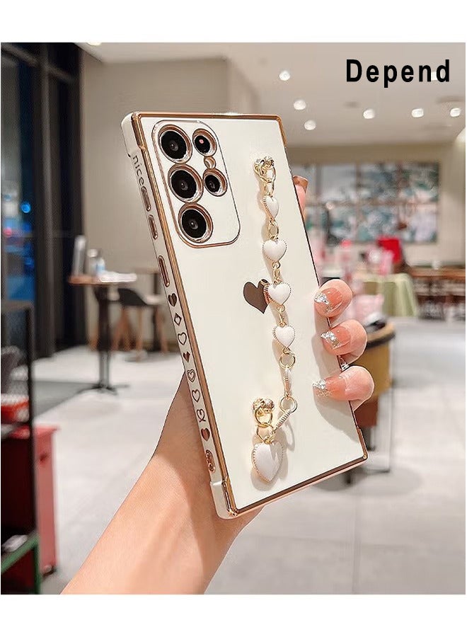 غطاء الهاتف لسامسونج جالاكسي S22 الترا 6.8 بوصة، الحب المعصم سوار لطيف فتاة حالة الهاتف لينة توسيد سيليكون صدمات الفرقة حالة الهاتف لجالاكسي S22 الترا 6.8 بوصة أبيض - Image 2