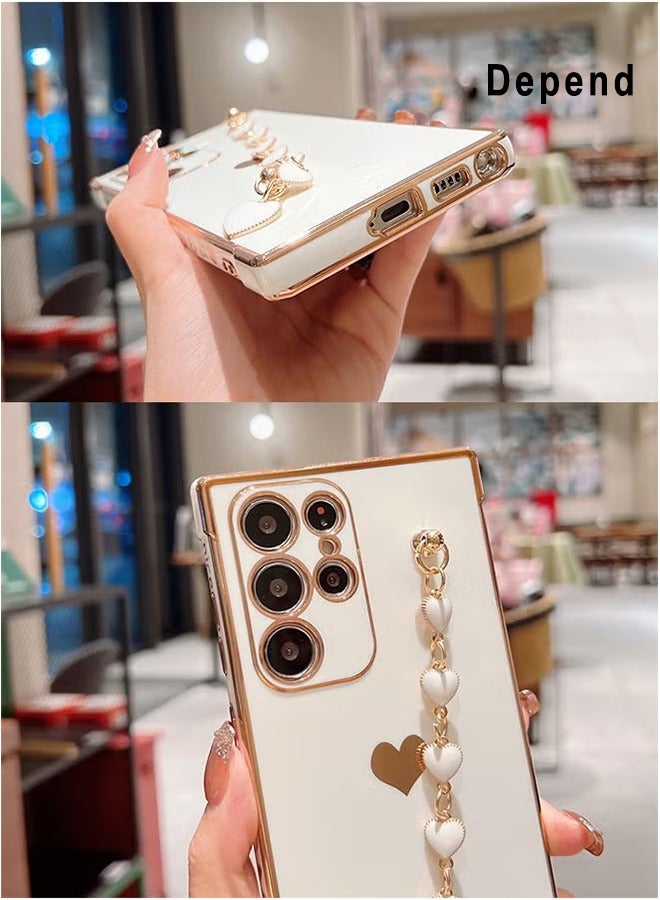 غطاء الهاتف لسامسونج جالاكسي S22 الترا 6.8 بوصة، الحب المعصم سوار لطيف فتاة حالة الهاتف لينة توسيد سيليكون صدمات الفرقة حالة الهاتف لجالاكسي S22 الترا 6.8 بوصة أبيض - Image 5