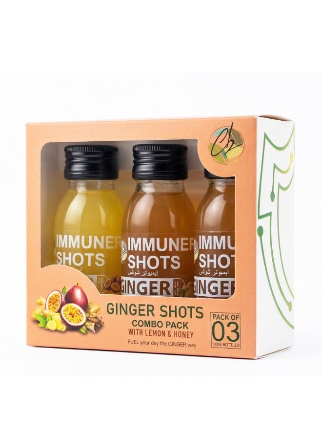 Immuner Shots Ginger Shot Wellness Combo - Classic Ginger, Passion and Cinnamon Flavors (60ml X 3) - Image 1