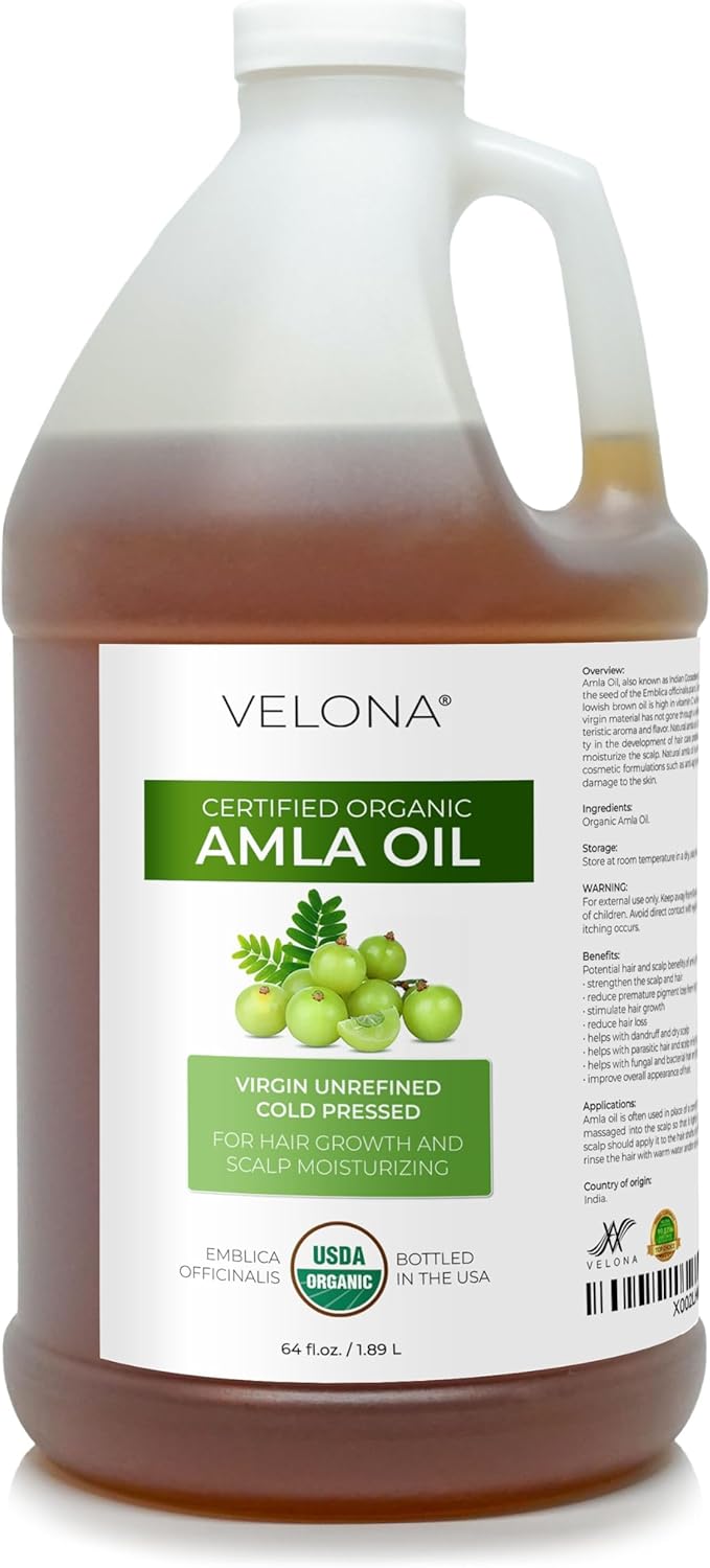 velona Amla Oil USDA Certified Organic  64 Fl Oz  100 Pure and Natural Carrier Oil  Extra Virgin Unrefined Cold Pressed