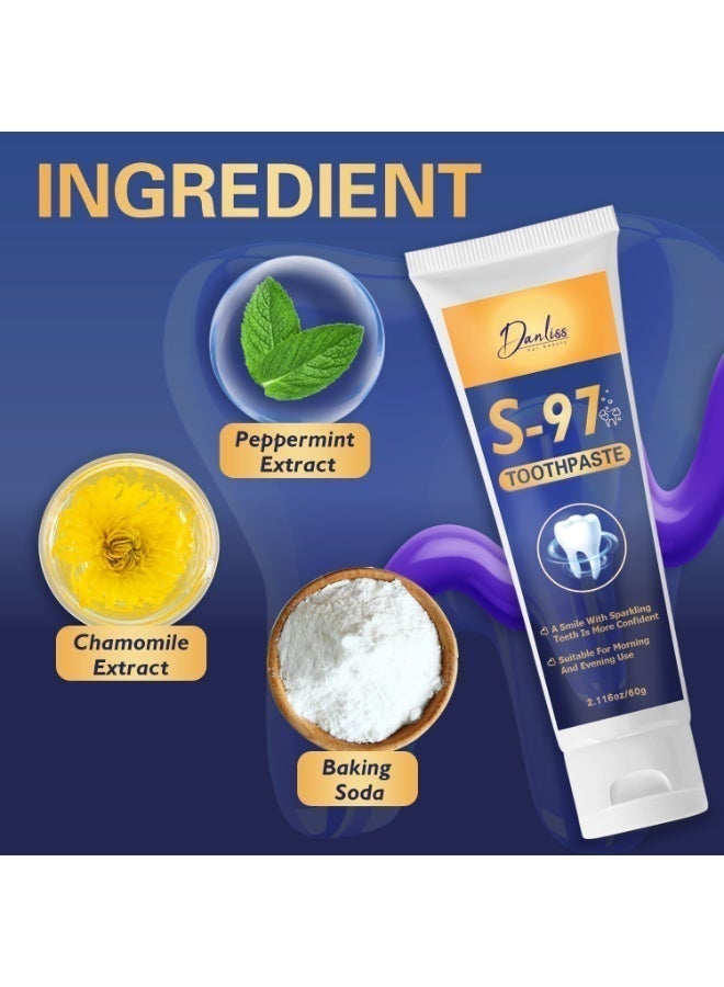 danliss S-97 Whitening Toothpaste – Sparkling Teeth, Confident Smile – Peppermint & Chamomile Deep Clean – Baking Soda Formula –  60g - Image 5