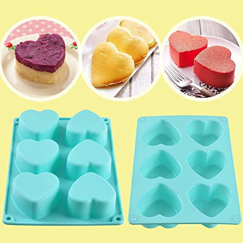 Newk Heart Shaped Silicone Mold, 6 Cavity Non-Stick Silicone Mold for Cake, Jellys, Soap - Set of 2, Blue - Image 5