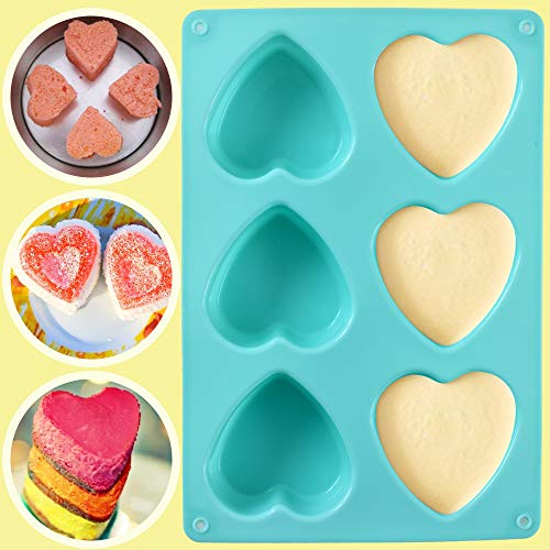 Newk Heart Shaped Silicone Mold, 6 Cavity Non-Stick Silicone Mold for Cake, Jellys, Soap - Set of 2, Blue - Image 2