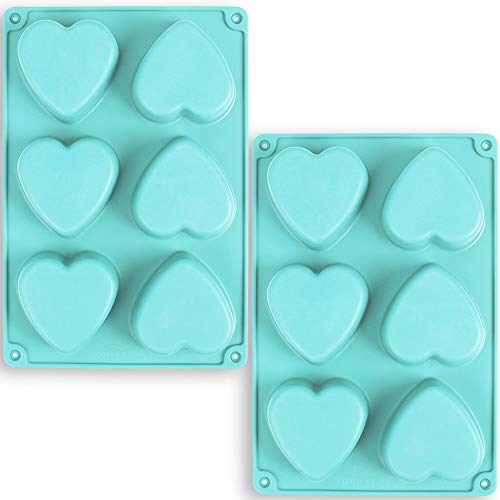 Newk Heart Shaped Silicone Mold, 6 Cavity Non-Stick Silicone Mold for Cake, Jellys, Soap - Set of 2, Blue - Image 1