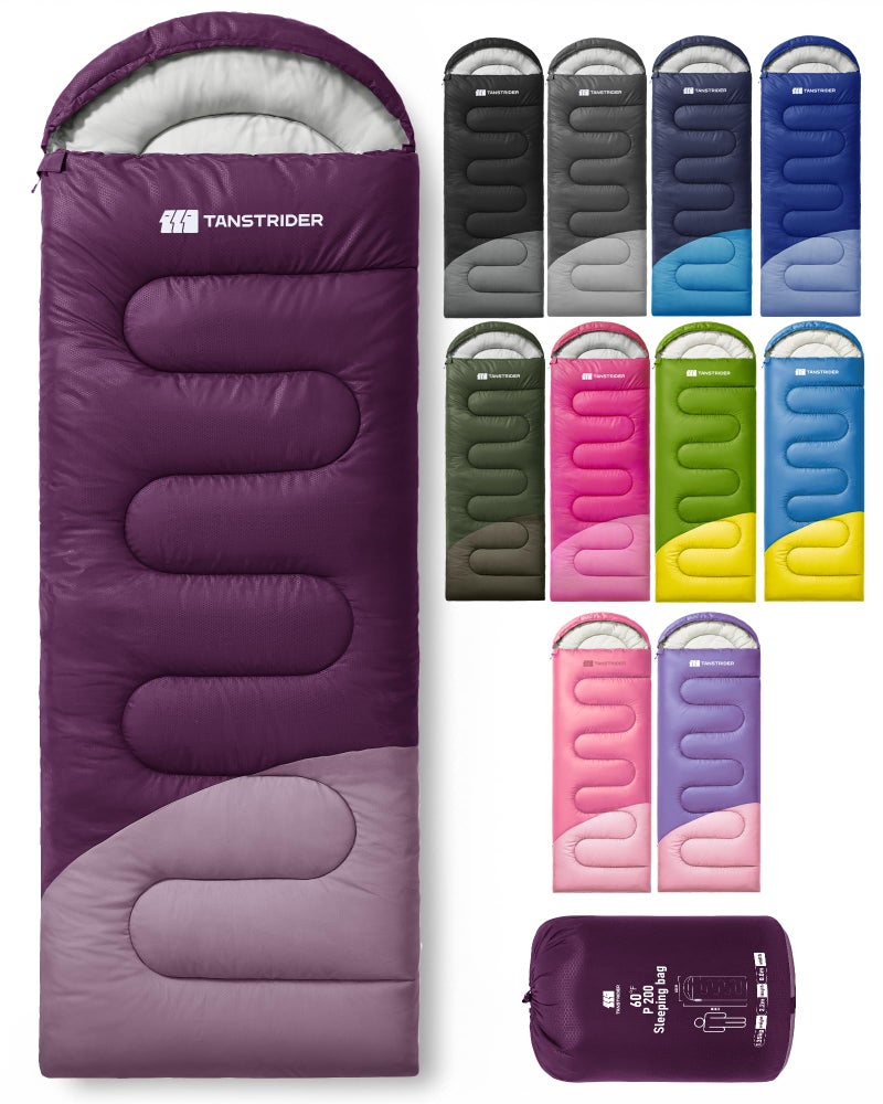 TANSTRIDER Sleeping Bag for Adults Warm Weather, Compact Lightweight Backpacking Sleeping Bag with Compression Sack, Camping Essentials Gear for Hiking Travel Climbing Outdoor & Indoor Use 3lb Purple - Image 1