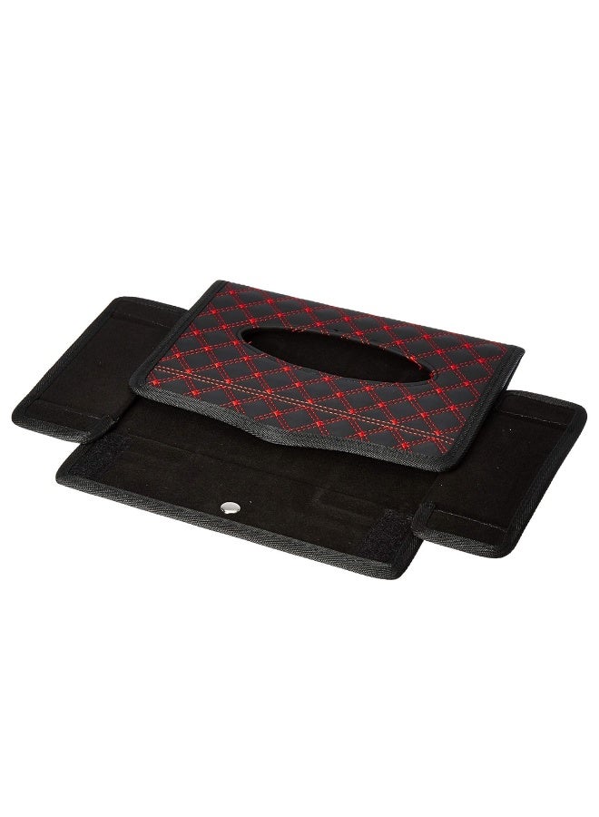 MOB Luxury PU Leather Car Tissue Box Cover - Black with Diamond Quilted Red Contrast Stitching - Console & Dashboard Napkin Holder - Image 3