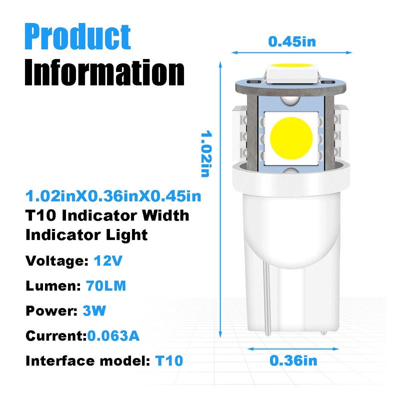 smilfuy 2PCS 194 LED Bulbs Tag Lights for License Plate, Wedge 168 T10 2825 5SMD LED Bulbs 5050 Chips 6000K White, 12V Bulb Replacement for Car Interior Dome Map Door Courtesy License Plate Lights Lamp - Image 2