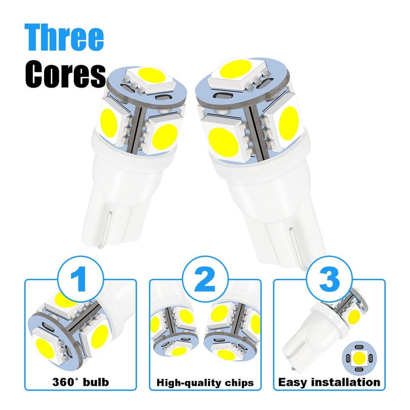 smilfuy 2PCS 194 LED Bulbs Tag Lights for License Plate, Wedge 168 T10 2825 5SMD LED Bulbs 5050 Chips 6000K White, 12V Bulb Replacement for Car Interior Dome Map Door Courtesy License Plate Lights Lamp - Image 4