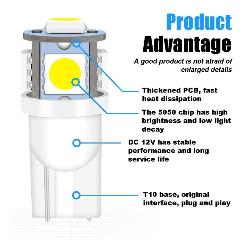 smilfuy 2PCS 194 LED Bulbs Tag Lights for License Plate, Wedge 168 T10 2825 5SMD LED Bulbs 5050 Chips 6000K White, 12V Bulb Replacement for Car Interior Dome Map Door Courtesy License Plate Lights Lamp - Image 3