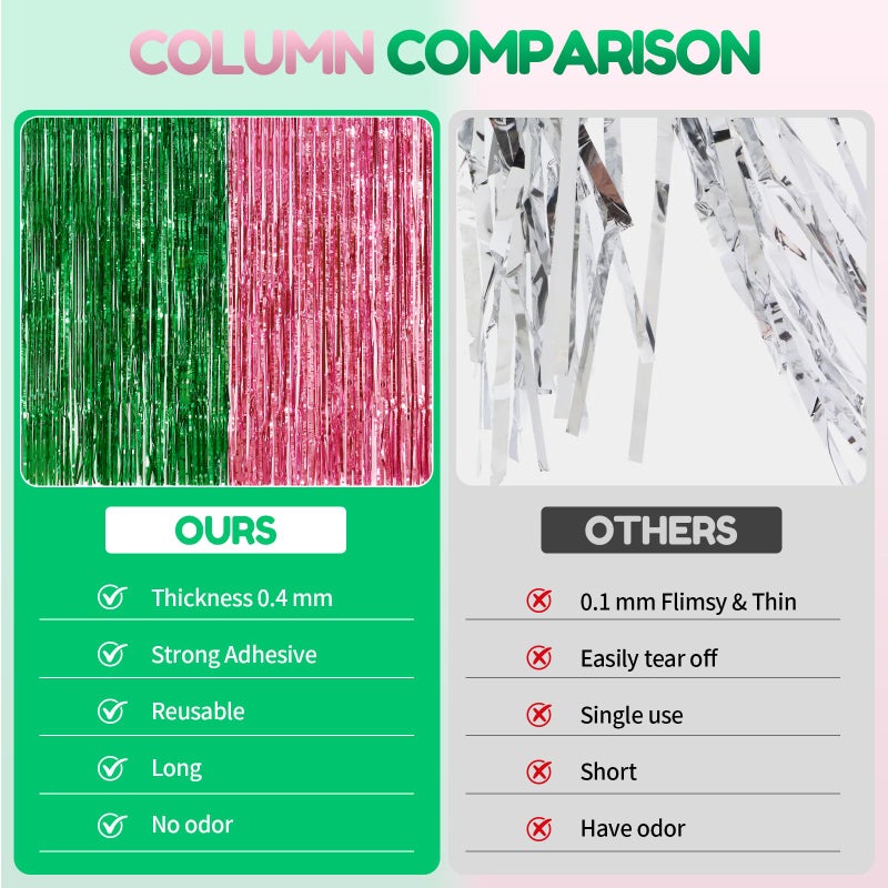 Vagilelf 2 Pack Pink And Green Party Decorations Tinsel Foil Fringe Backdrop 3.3X6.6  Wicked Party & Halloween Streamer  Durable Metallic Tassel Create Photo Booth & Entrance - Image 5