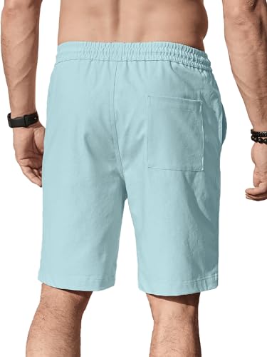 Comdecevis Men's Linen Shorts Casual Elastic Waist Drawstring Summer Beach Vacation Yoga Golf Shorts with Pockets Large Cyan Blue - Image 2