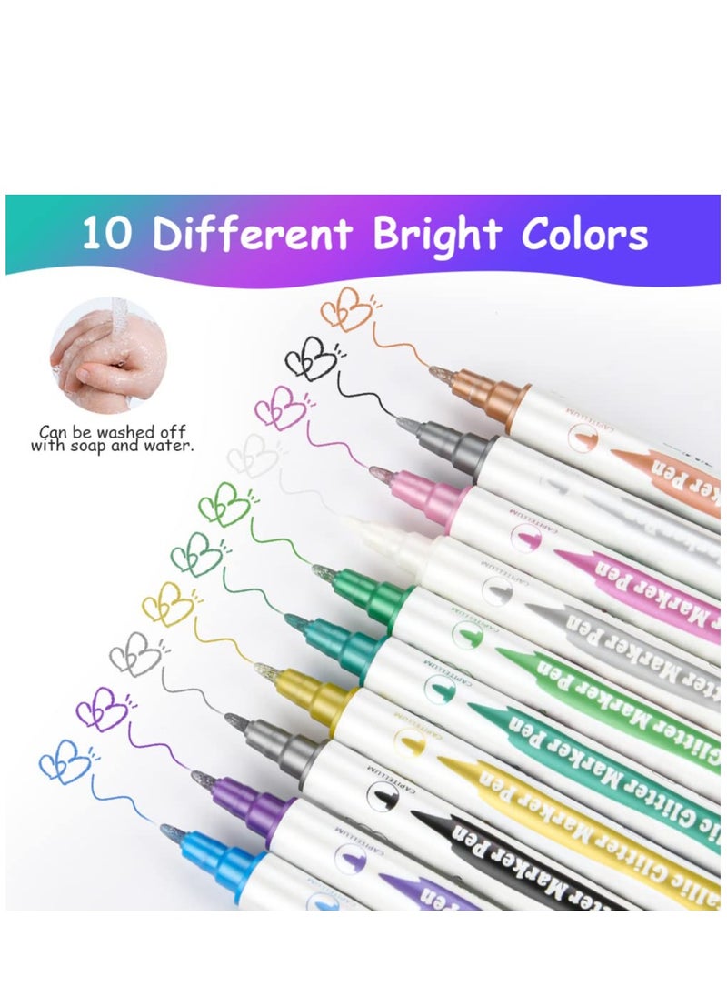 Generic - Glitter Temporary Tattoo Pen Set for Kids, 10 Double-ended Markers for Fun Party Dress Up and Creative Body Art - Image 1