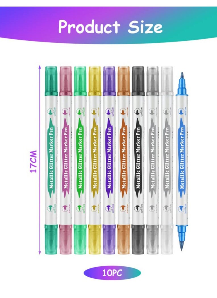 Generic - Glitter Temporary Tattoo Pen Set for Kids, 10 Double-ended Markers for Fun Party Dress Up and Creative Body Art - Image 1