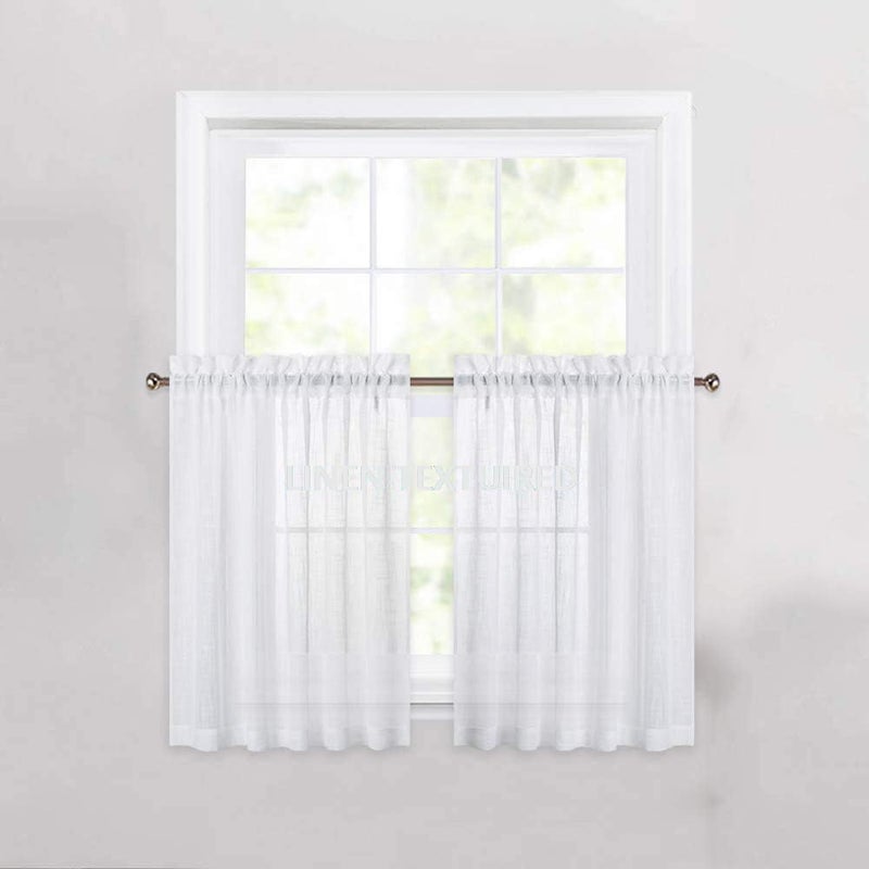 Cozynight White Sheer Tier Curtains 36 inch Length Linen Curtain Sheers Transparent Half Window Curtains Kitchen Tiers Bathroom Cafe Curtain Light Filtering Rod Pocket 2 Panels