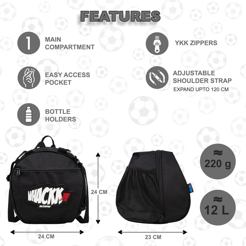 WHACKK Attack Soccer 12L Black Football Equipment Bags|Basketball Volleyball Bags |Adjustable Strap Backpack |Easy Access Pocket Mesh Bottle Holders | Ball Bag |Kitbag |Bag - Image 2