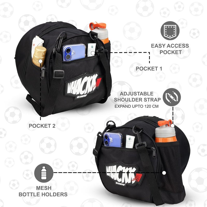 WHACKK Attack Soccer 12L Black Football Equipment Bags|Basketball Volleyball Bags |Adjustable Strap Backpack |Easy Access Pocket Mesh Bottle Holders | Ball Bag |Kitbag |Bag - Image 3
