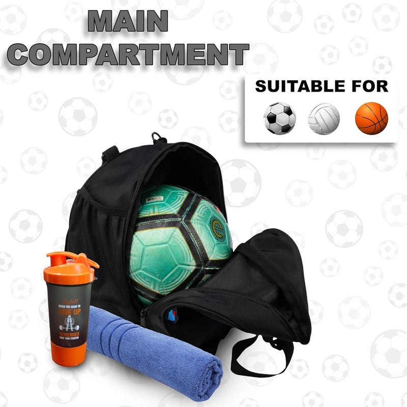 WHACKK Attack Soccer 12L Black Football Equipment Bags|Basketball Volleyball Bags |Adjustable Strap Backpack |Easy Access Pocket Mesh Bottle Holders | Ball Bag |Kitbag |Bag - Image 4