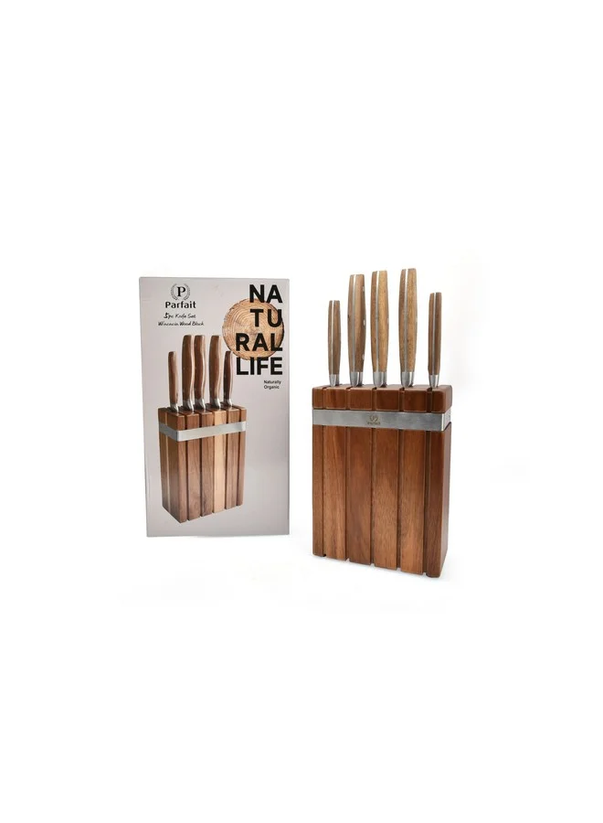 PARFAIT Kitchen Knife Set with Acacia Wood Block Silver and Brown 36 x 9 x 20 cm A465BA3039-00929