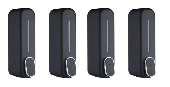 ABS PLASTIC LIQUID SOAP DISPENSER FOR BATHROOM KITCHEN SHOWER GEL SHAMPOO SANITIZER PACK OF 4 350 ML SLIM BLACK