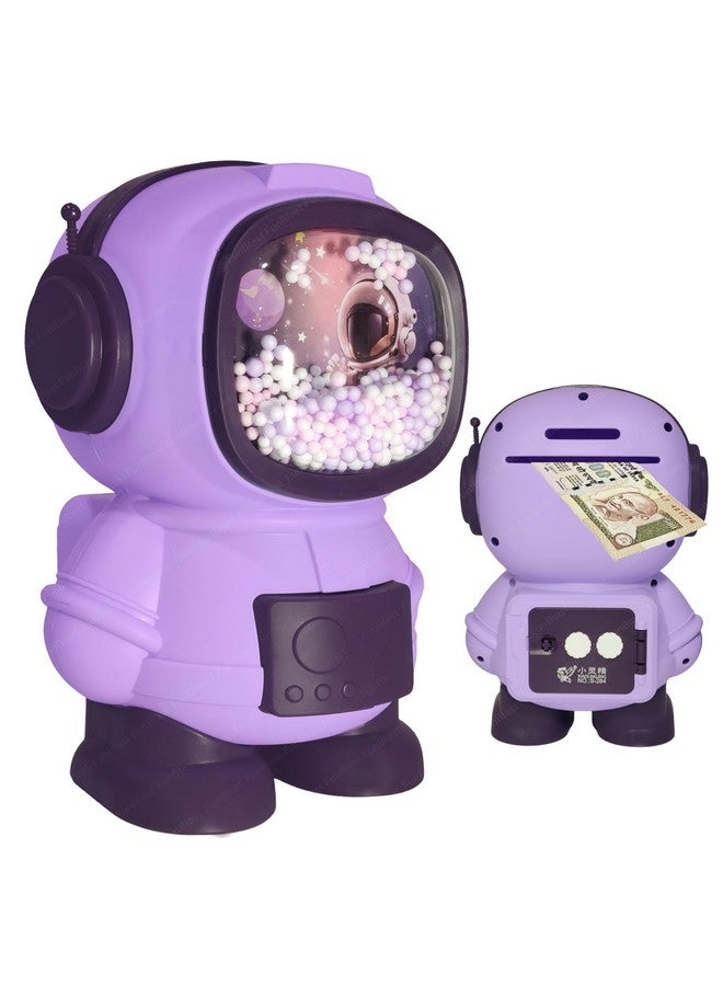 فنبلاست حصالة نقود من فن بلاست - صندوق نقود على شكل رائد فضاء للأطفال، حصالة نقود بلاستيكية للأطفال، صندوق نقود للأطفال، صندوق نقود بقفل كلمة مرور، أفضل هدايا الإرجاع للأطفال (أرجواني) - Image 1