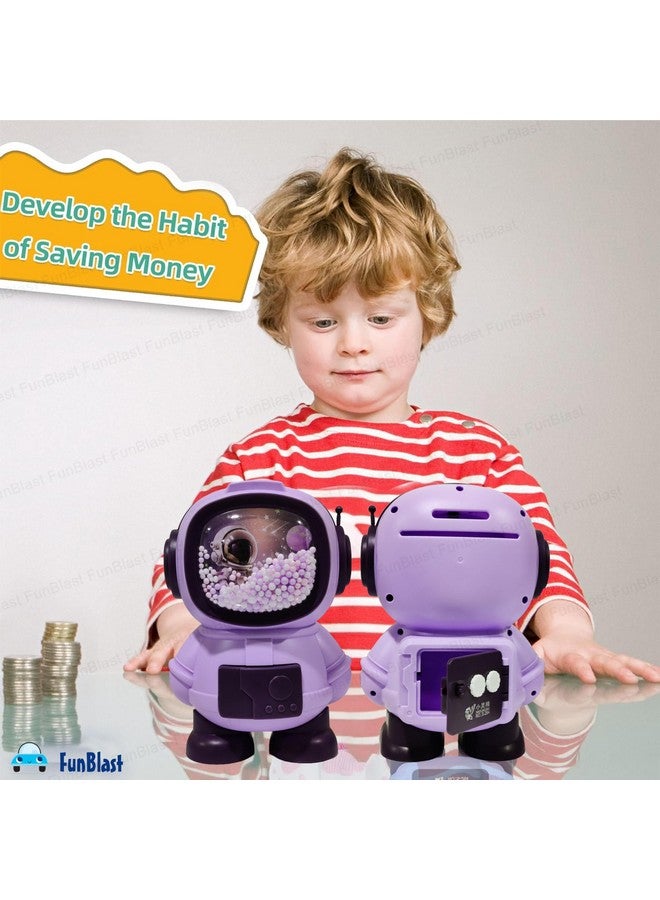 فنبلاست حصالة نقود من فن بلاست - صندوق نقود على شكل رائد فضاء للأطفال، حصالة نقود بلاستيكية للأطفال، صندوق نقود للأطفال، صندوق نقود بقفل كلمة مرور، أفضل هدايا الإرجاع للأطفال (أرجواني) - Image 3