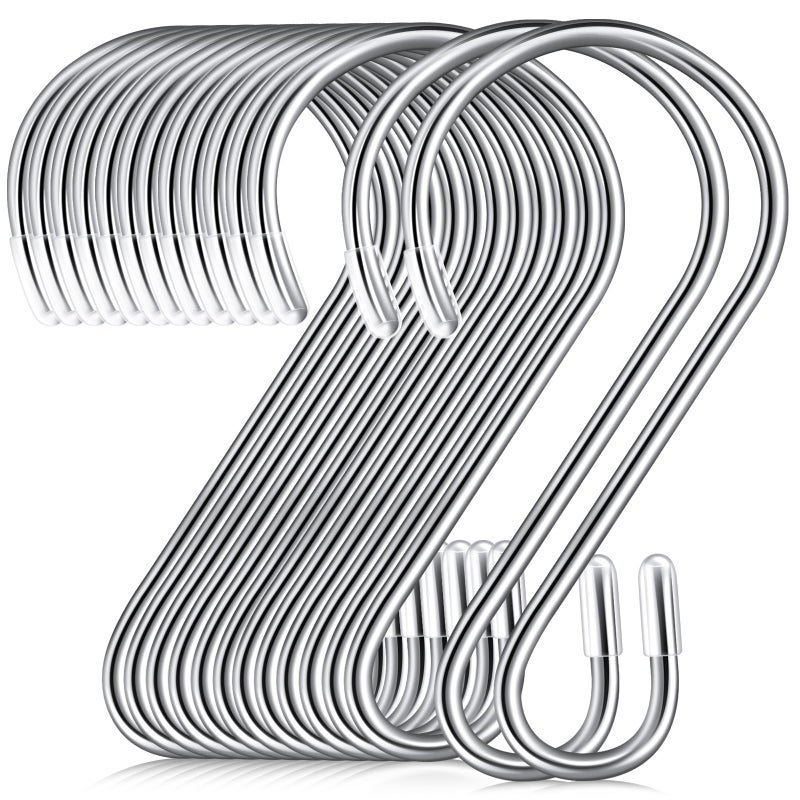 Hotop 100 Pcs S Hooks for Hanging 157 Inch Stainless Steel Hooks Metal Curtain Hook Pan Pot Holder Rack for Hanging Pot Pan Cups Plants Bags Jeans Towels Silver - Image 2