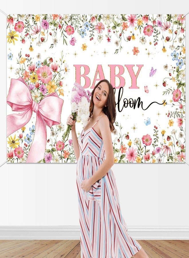 موكسيكا خلفية لافتة حفل استقبال المولودة الجديدة من موكسيكا بيبي إن بلوم للبنات، مزينة بفيونكة وردية، خلفية لحفل استقبال المولودة الجديدة، لافتة تصوير فوتوغرافي مزينة بزهرة برية وفراشة وبريق ذهبي (6 × 3.6 قدم) - Image 3