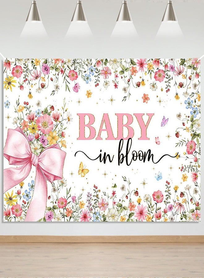 موكسيكا خلفية لافتة حفل استقبال المولودة الجديدة من موكسيكا بيبي إن بلوم للبنات، مزينة بفيونكة وردية، خلفية لحفل استقبال المولودة الجديدة، لافتة تصوير فوتوغرافي مزينة بزهرة برية وفراشة وبريق ذهبي (6 × 3.6 قدم) - Image 1