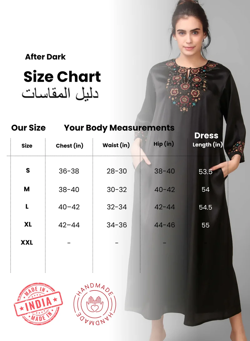 After Dark Ramadan Special, Statement loungewear Hand embroidered Black Kaftan with Pockets, Boho Chic