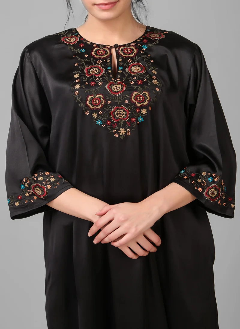 After Dark Boho Chic, Hand embroidered Black Kaftan dress
