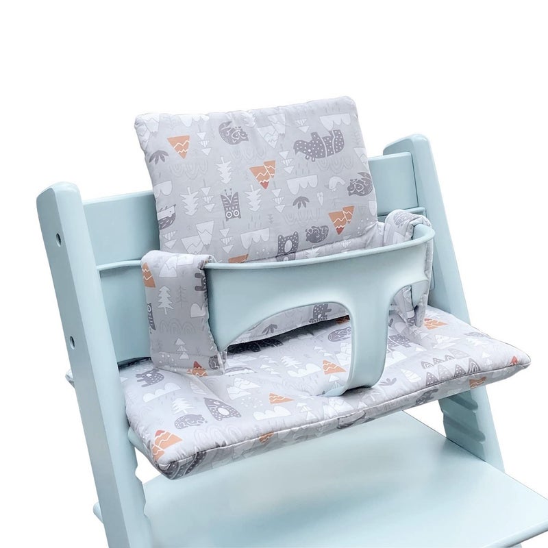 ZARPMA Highchair Cushion Compatible with Stokke Tripp Trapp Chiar High Chair Insert Cotton Fabric Cover Filled with Cotton Padding Grey Forest