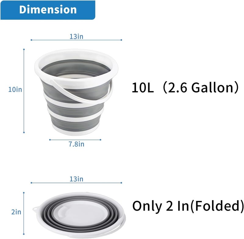 Craftend دلو قابل للطي 10 لتر 2.6 جالون، دلو تنظيف، دلو ممسحة، قابل للطي، محمول، صغير، بلاستيكي، مستلزمات ماء للاستخدام الخارجي والحديقة والتخييم وصيد الأسماك وغسيل السيارات، موفر للمساحة - Image 2