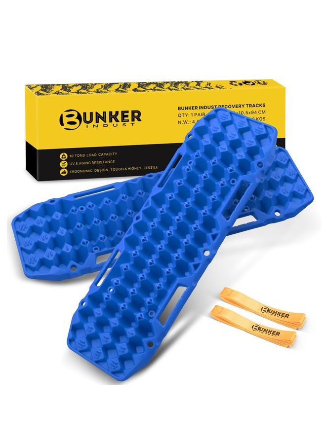 BUNKER INDUST Off Road Traction Boards - Pair Recovery Tracks Mat for Vehicle Truck Jeep SUV in Mud, Snow, Sand - Blue Emergency Tire Pads - Image 1