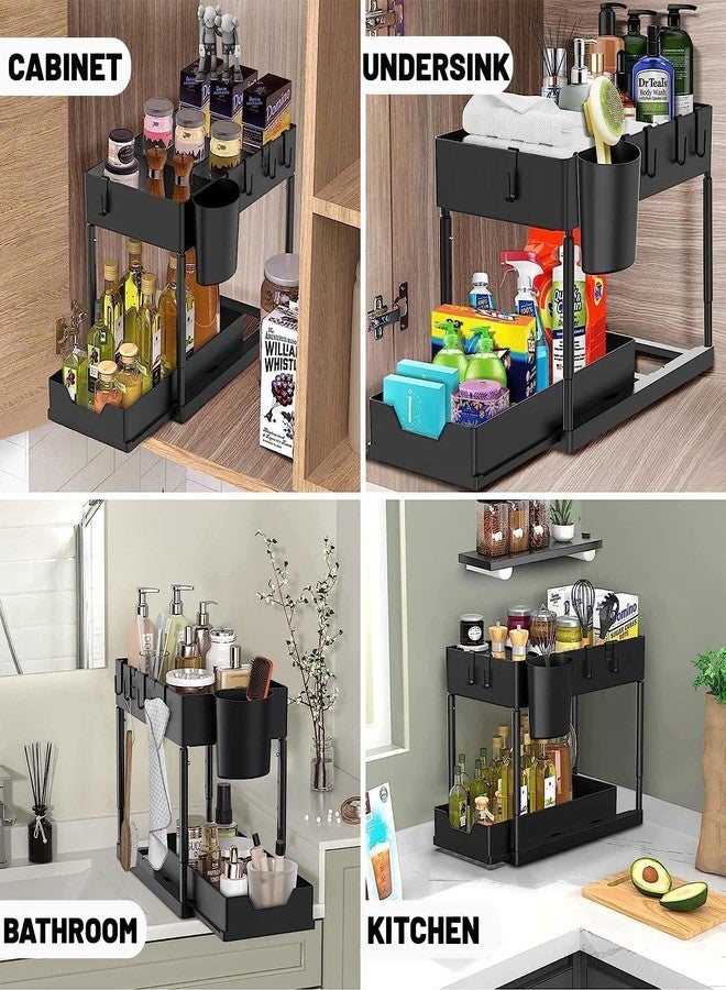 CARTSHOPPER Under Sink Organizers,Expandable Cabinet Shelf Organizer 2 Tier Under Storage Rack with Removable Panels,Multi-Use for Under Kitchen Bathroom Sink Organizers and Storage (Black) - Image 5