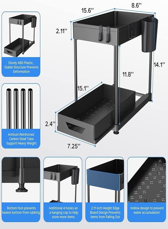 CARTSHOPPER Under Sink Organizers,Expandable Cabinet Shelf Organizer 2 Tier Under Storage Rack with Removable Panels,Multi-Use for Under Kitchen Bathroom Sink Organizers and Storage (Black) - Image 2